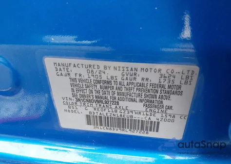 2024 Nissan Versa 1.6 S from USA, damaged, VIN 3N1CN8DV9RL927228